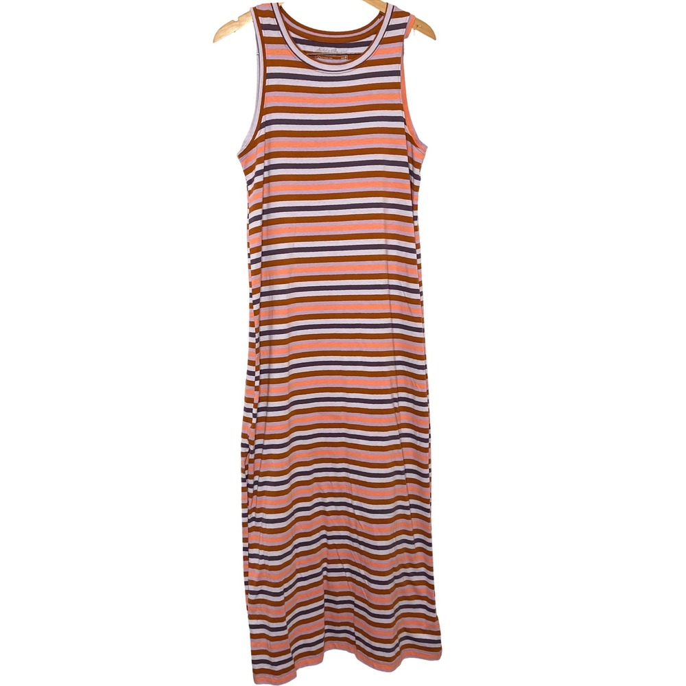 Eddie Bauer Womens Medium Striped‎ Sleeveless Maxi Dress Orange Purple Brown EUC